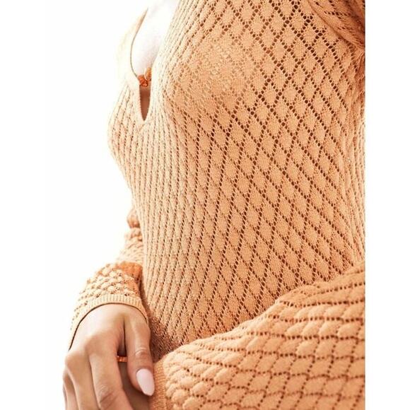 NWT Pretty Lavish Croisette Knit Beaded Midaxi Dress In Apricot Size Small - Picture 5 of 13